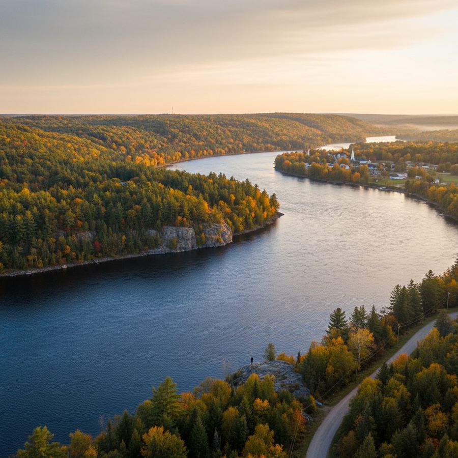 The Ottawa River near Pembroke with forested hills on both banks