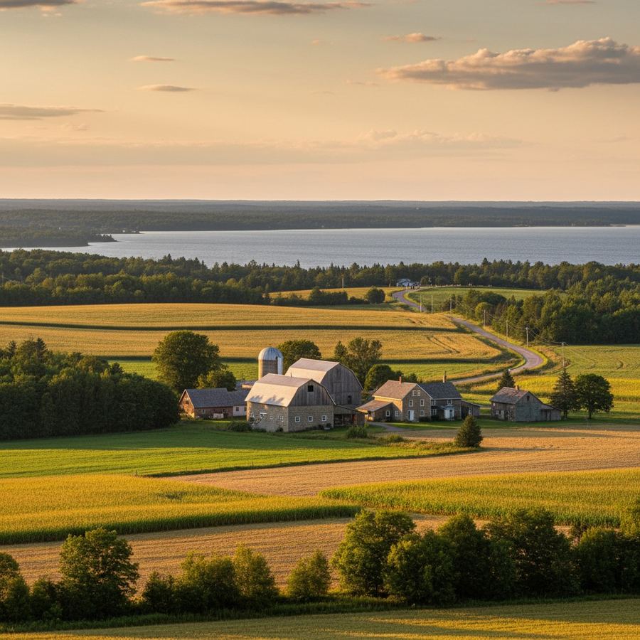 Rows of grapevines at a Prince Edward County winery in late summer